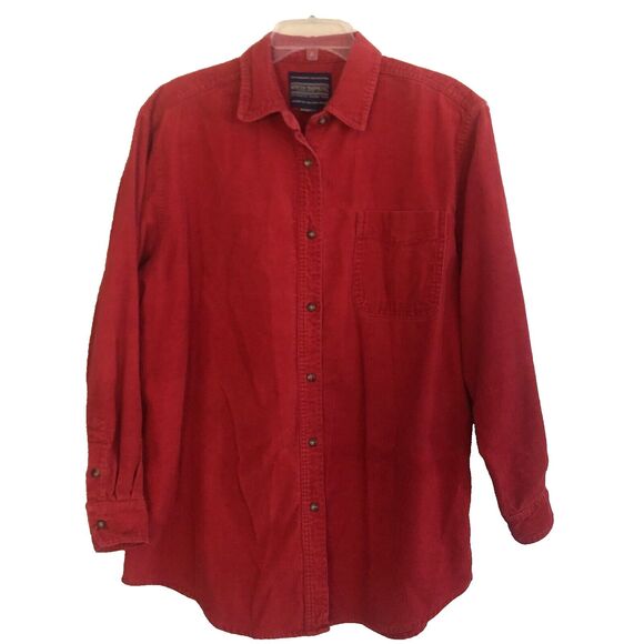 Newton Trading Co Corduroy Shirt Mens Sz L VTG 80s Red Button Front Long Sleeve - Picture 1 of 11